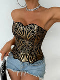 Hollow Irregular Sequin Double Layer Corset Court Style Waist Cincher Mesh Breathable Sexy Tube Casaul Pure Desire Top V466