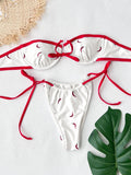 2026 New Glamorous White and Red Bikini with Unique Bow Design Perfect for Summer Beachwear Pool Parties Beach Vacation