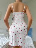 Summer Nightdress Women's Sleepwear Sexy Night Gown Lace Trim Camisole Bow Heart Print Sleeveless Sleep Dress Pajamas