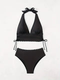 ZTVitality Sexy Black Bikini Set 2025 New Arrival Padded Bra Halter Bandage High Waist Swimsuit Women Swimwear Summer Beachwear