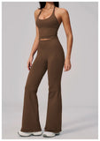 New Yoga Sets Women Summer Seamless Thread Hanging Neck Sports Vest Exercise Fitness Suit High Waist Wide Leg Pants Tracksuit