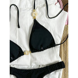 Wrinkled Crinkled Halter Bikini Female Swimsuit Women Swimwear Two-pieces Bikini set Brazilian Bather Bathing Suit Swim V8134