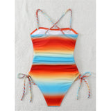 S - XL Gradient Knitted Cross Back Women Swimwear High Leg Cut Monokini Bather Bathing Suit Swim One Piece Swimsuit Female K8129