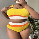 0XL - 4XL Splicing Bikini Large Size Swimwear Plus Size Women Swimsuit Female Two-Pieces Bikini Set Bather Bathing Suit V4755Y
