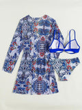 3 Pieces Push Up Bikinis 2026 Women With Kimono Beach Printed Swimsuit Sexy Swimwear Female Bathers Bathing Swimming Swim Suit