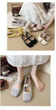 2026 New Mary Jane Shoes Woman Summer Autumn Leisure Flats Breathable Knitted Square Toe Female Daily Walking Driving Flat Shoes