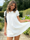 Women Casual White Mini Dress Short Sleeve Doll Collar Loose Shirt Dress 2026 Summer Retro Streetwear