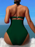 2026 Sexy Padded Swimsuit Women One Piece Halter Hollow Swimwear Female Solid Bathers Bathing Swimming Swim Suit Beachwear