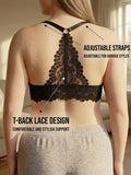 Women B C D E Cup Lace Backless Push Up Bra Underwire Side Shaping Underwear Sexy Floral Lace Bralette Adjustable Strap Lingerie