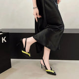 2026 Spring Summer New Zipper Patchwork Pointed Toe High Heel Sandals Vintage Design Versatile Elegant Single Shoes Women Chic