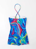 2026 Allover Print Cut-out One Piece Swimsuit Halter Swimwear Women Bathing Suit Female Swimming Summer Beachwear Bodysuit