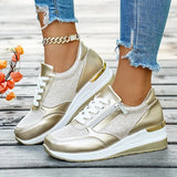 Plus Size 44 Wedges Sneakers Women Fashion Pink Gold Lace Up Platform Sports Shoes Woman Non Slip Thick Bottom Vulcanized Shoes