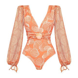 2026 Fashion Swimwear Women With Skirt Bathing Suit Summer New Ruffle Splice Print Beachwear Holiday Bikini Cover Ups Outfits