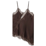 HXAO 2025 Woman Asymmetrical Slip Top Women Sexy Black Yellow Blue Top Lace Tanks & Camis Chic Y2K Sleeveless Backless Camisole