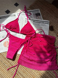 Pink 3PC With Skirt Gradient Bikini Women Swimwear Female Swimsuit Three-Pieces Bikini Set Padded Bather Bathing Suit Swim V6696
