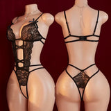 Transparent  Lace Lingerie Deep V Hollow Open Bra Erotic Lingerie Set Sexy Crotchless Bodysuit Temptation Pajamas Hot Underwear