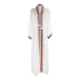 White Chiffon Long Maxi Kimono Cardigan Women Beach Cover Up Embroidery Edge with Belt Tunica Kaftans Femininos Beachwear 2026