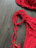 New Red Special Fabric Bikini Set Sexy Women's Hollow Fabric Split Swimsuit Summer Beach Bikini