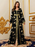 Abayas for Women Muslim Moroccan Floral Maxi Kaftan Dress Arabic Islamic Dubai Robe Ramadan Prayer Clothes