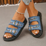 2026 New Flowers Embroidery Platform Slippers Women Fashion Denim Thick Bottom Sandles Woman Plus Size 43 Non Slip Beach Sandals