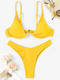 Sexy Neon V-bar Underwired Bikini 2025 Female Ribbed Swimsuit Women Thong Swimwear Two-pieces Bikini set Push up Bathing Suit
