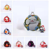 Portable Japanese Style Maneki Neko Coin Purse Flower Printing Lucky Cat Clutch Bag PU Wallets Card Holder Travel