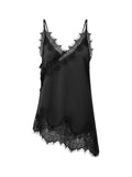 Women Summer Solid Color Lace Trimmed Camisole Fashion Spaghetti Strap Tank Top with Scalloped Hem