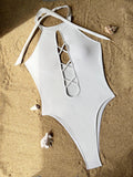 sexy front cross hollow swimsuit one piece solid halter tie bikinis thong swimwear bodysuits women biquini bathing suits 7 color