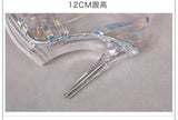 PVC Transparent Crystal Sandals Women Gold Silver Wedding Holographic Summer Jelly Shoes Ladies Thin High Heels Sandalias Mujer