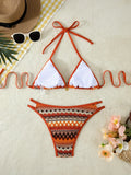 Retro Style 2026 Summer Women Knitted Swimsuit Sexy Backless Lace-up Swimwear Low Waist Femme Neck Bikini Set Beach Bathing Suit