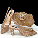Doershow beautiful Italian Shoes And Bag Sets For Evening Party With Stones Italian Leather Handbags Match Bags! 1-30