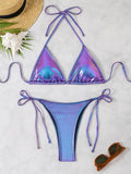 Sexy Shiny Silver Bikini Set Women Push Up Micro Swimsuit 2025 Brazilian Beach Bathing Suit Tie Side Thong Swimwear Biquini