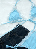 2026 Sexy Bikini Women Swimwear Swimsuit Lace Triangle Halterneck Sky Blue Bikinis Set Bathing Suit Beach Bikini Female Biquinis