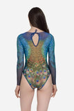 2026 New Mesh Retro Long Sleeve One Piece Swimsuit High Cut Sexy Bathing Suit Solid Color Women's Swimwear Beach Surfing Suit