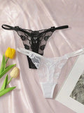 2pcs Ladies' New Lace Sexy Black And White Embroidered Flower Print Sexy Set Thong Underwear C2648