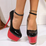 Zoki Fashion Pink Stiletto Heel Pumps Women Plus Size Super High Heel Shoes Woman Patent Leather Ankle Buckle Party Shoes 45