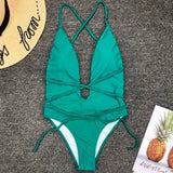 New 2025 Sexy Deep V Neck Wrap Around Female Swimwear One Piece Swimsuit Women Backless Monokini High Cut Bathing Suit Swim Lady