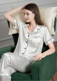 Women's Satin Silk Pajamas Set Short Sleeve Top and Long Pants Comfortable Casual Home Wear Spring Autumn Sleepwear