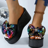 Women Colorful Sequins Platform Slippers Fashion 2025 Wedge Open Toe Black Sandal Ladies New Plus Size Thick Bottom Slides Mujer