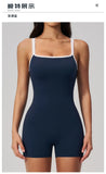 Tight Fitting One-piece Yoga Suit Women Color Bloack Square Collar Hollow Out Backless Butt-Lifting Gym Sports Short Jumpsuit