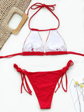 2025 Sexy Tie Side Strappy Halter Bikini Female Swimsuit Women Swimwear Two-pieces Bikini set Hollow out Bathing Suit Swim Lady