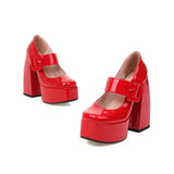 Spring and Autumn New Styles Fashion Round Head High-heeled Women's Shoes Shallow Mouth Buckle Square Heel Mary Jane Women Shoes