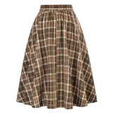 High Waist A-Line Skirt Women Midi Skirt Plaid Print Large Hem Design Autumn Winter Skirt Streetwear