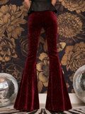 new European and American high-waisted slim shiny silver drape gold velvet bell-bottom casual pants