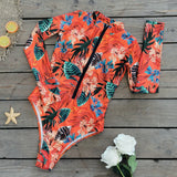 2025 Women's Rashguard Long Sleeves One Piece Swimsuit Patchwork Swimwear Zipper Monokini Surf Bathing Suit Sports Bodysuit S-XL