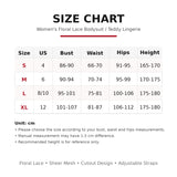 Women’s Floral Lace Bodysuit Lingerie, Red Sheer Mesh Teddy with Bowknot Straps, Front Cutout Thong Sleepwear for Anniversary