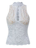 Women Retro Tank Tops Cut Out Mockneck Sleeveless Slim Fit Vest Trendy Summer Lace Corset Streetwear
