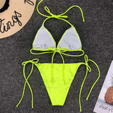 New Sexy Neon Pink Brazilian Bikini Women Swimwear Halter Swimsuit Female Two-Pieces Bikini Set Bather Bathing Suit Swim V1312