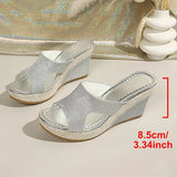 Gold Silver Crystal Wedges Sandals Women Fashion Plus Size 43 Chunky Heels Slippers Woman 2026 Summer Peep Toe Platform Sandles