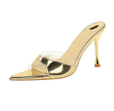 BIGTREE Shoes Women PVC Transparent Shoes for Women Sexy Pointed Open Toe Shallow Slider Slippers Ladies Sandal High Heels Mules
